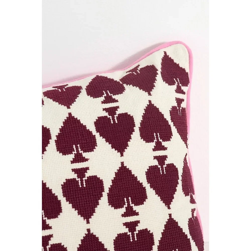 Anthropologie Ace Embroidered Needlepoint Throw Pillow Hearts Valentines NWT